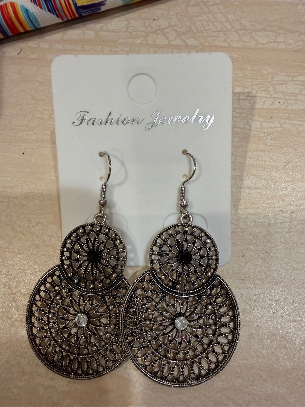 Fashion Jewelry silver filigree double-circle drop earrings